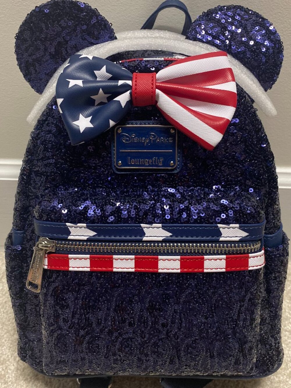 Disney Parks Loungefly x Stars And Stripes Mini Backpack Bag American USA Sequin